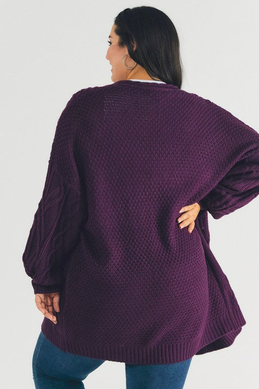 Plus Size Cable Knit Long Sleeve Cardigan