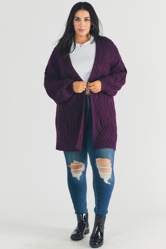 Plus Size Cable Knit Long Sleeve Cardigan