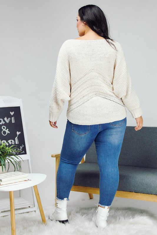 Plus Cable Pattern Accent Sweater