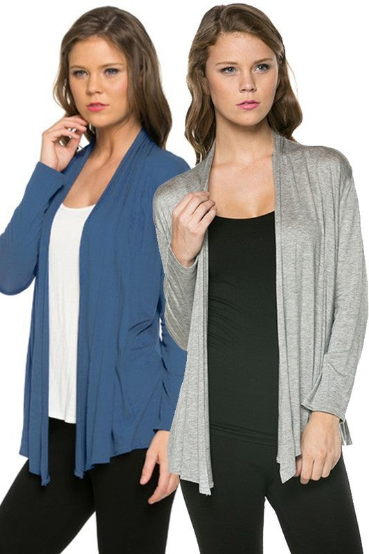 Midi Solid Cardigan Drape Open Front