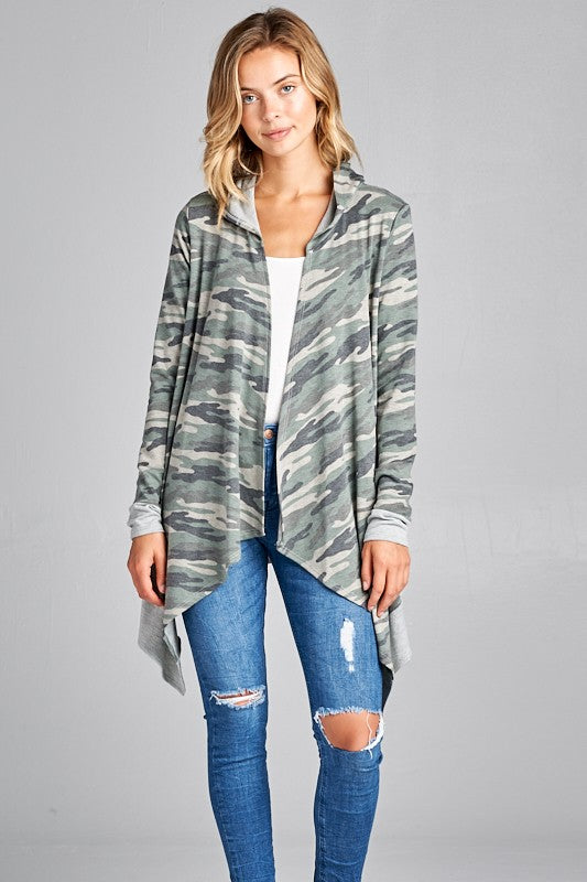 Camouflageuflage french terry cascade long sleeve cardigan