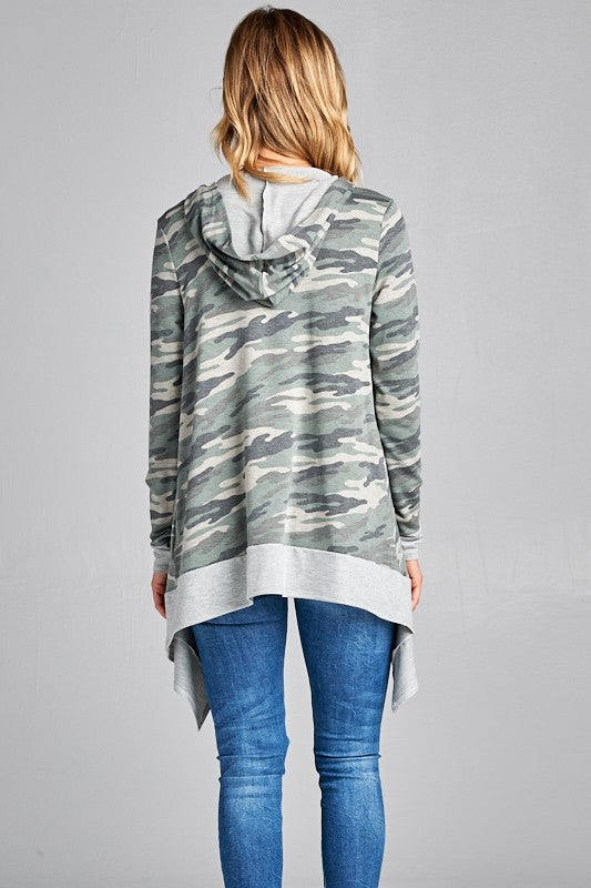 Camouflageuflage french terry cascade long sleeve cardigan