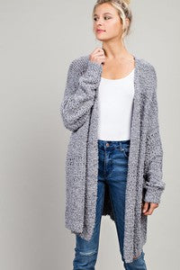 Fuzzy Knit Open Front Cardigan with Pockets