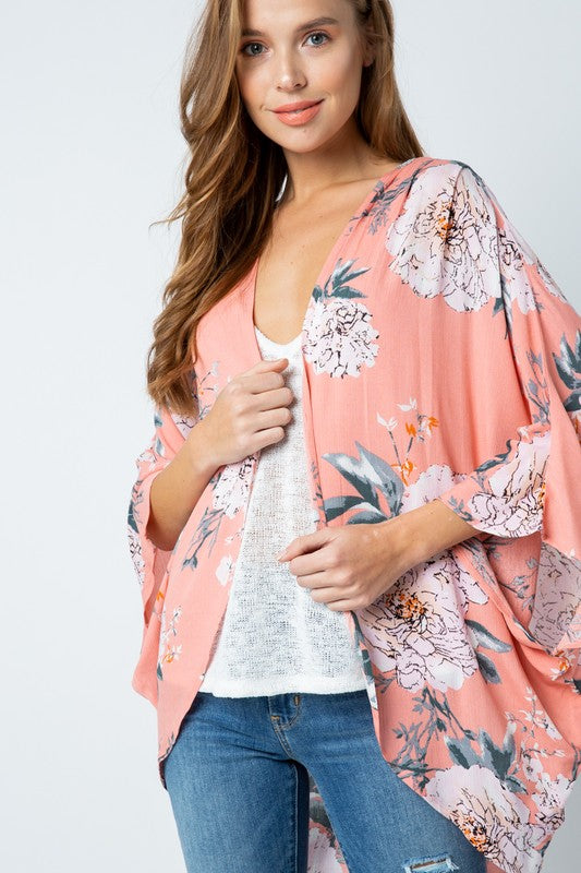 Peach Floral Print Cardigan