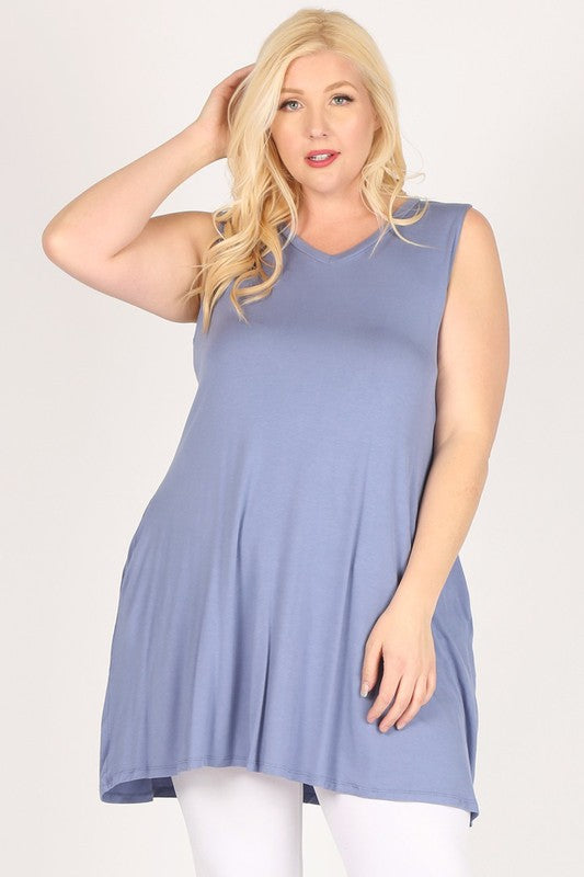 Solid Tank A-line Tunic with Pockets Plus Size