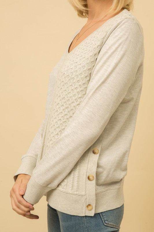 Side Button Knit Detail Sweater