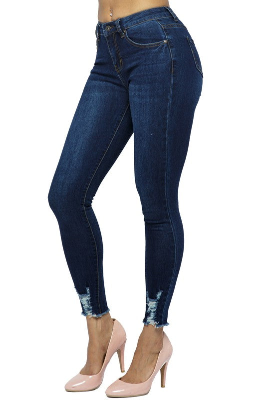 Mid Rise Skinny Jeans Distressed Ankle Design