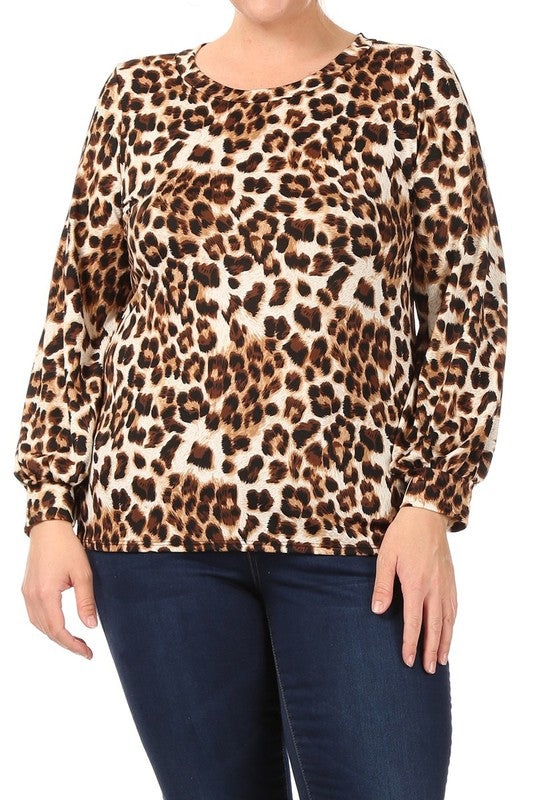 Cheetah Printed Long Sleeve Top Plus Size