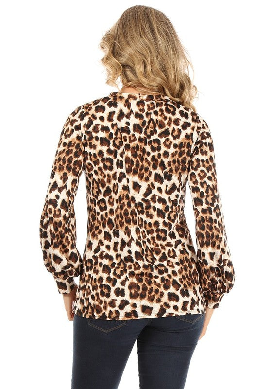 Cheetah Printed Long Sleeve Top Plus Size
