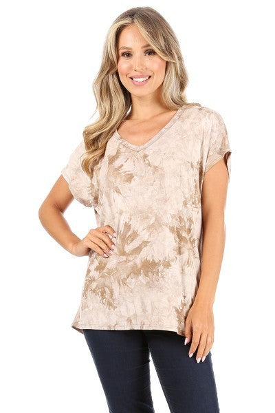 Tie Dye V-Neck Short Sleeve Shirt (mocha)