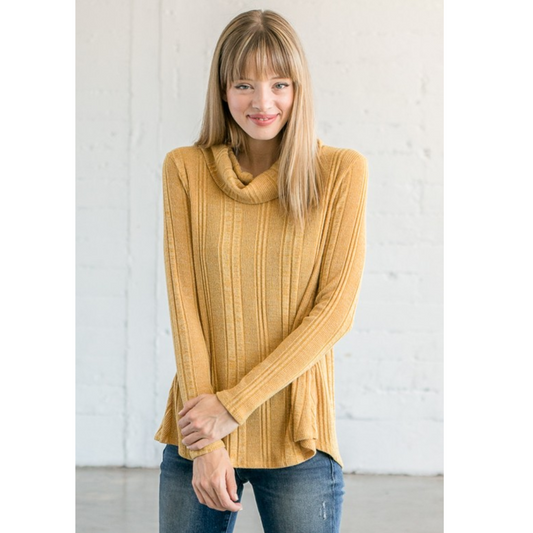 Ribbed Cowl Neck Sweater