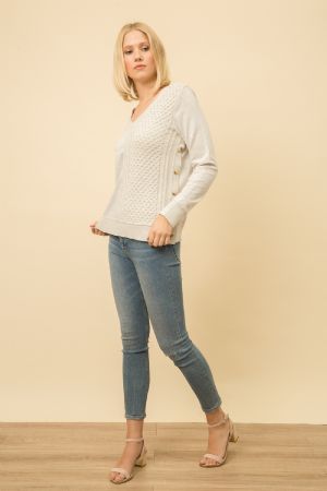 Side Button Knit Detail Sweater