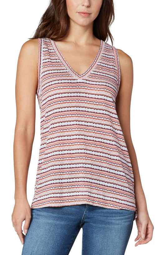 Liverpool Sleeveless V-Neck Knit Tee (abstract stripes)