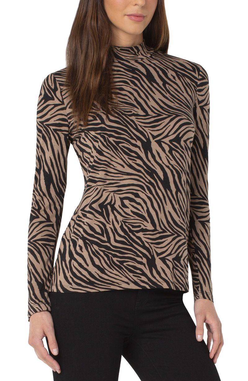 Liverpool Mock Neck Long Sleeve Tee Zebra Pattern