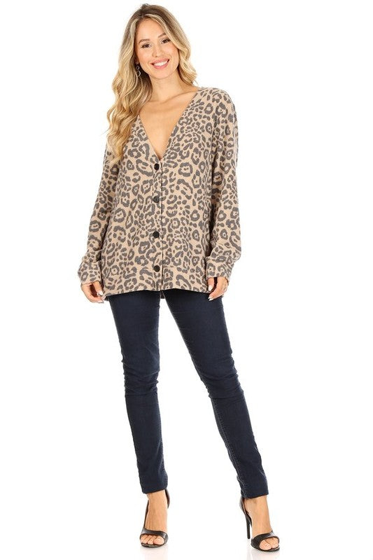 Leopard print long sleeve top with v-neckline