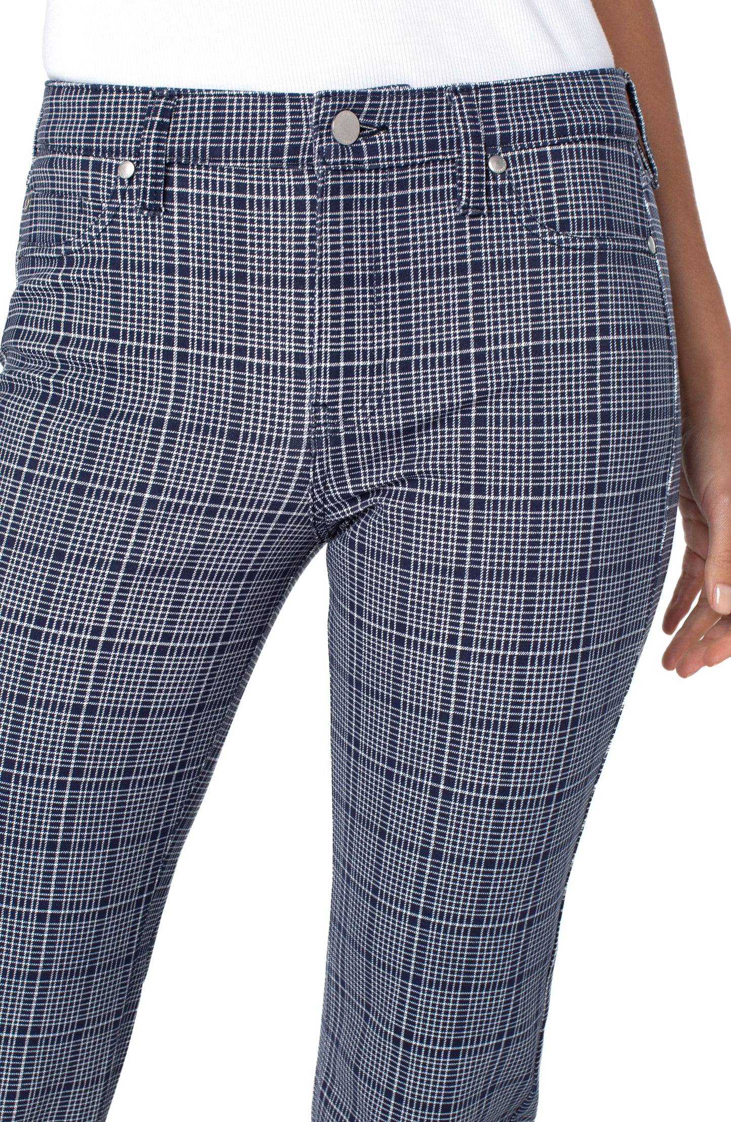 Liverpool Madonna Slim Navy & White Plaid Print (29" inseam)