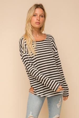 Contrasting Loose Fit Stripe Long Sleeve Top