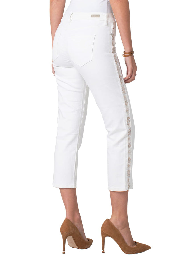 Liverpool White Sadie Crop Straight EmbroideRed Side Panel