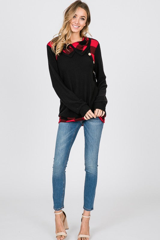 LT9029 buffalo print in Red pullover top
