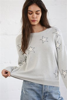 Long sleeve crew neck sweater top with stars