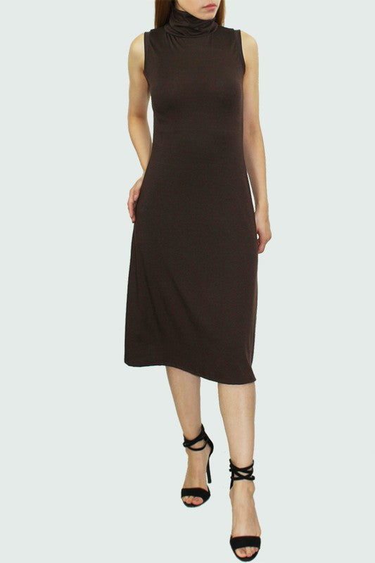 Sleeveless Turtle Neck Mid Length Dress