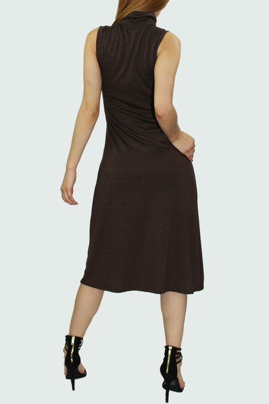 Sleeveless Turtle Neck Mid Length Dress