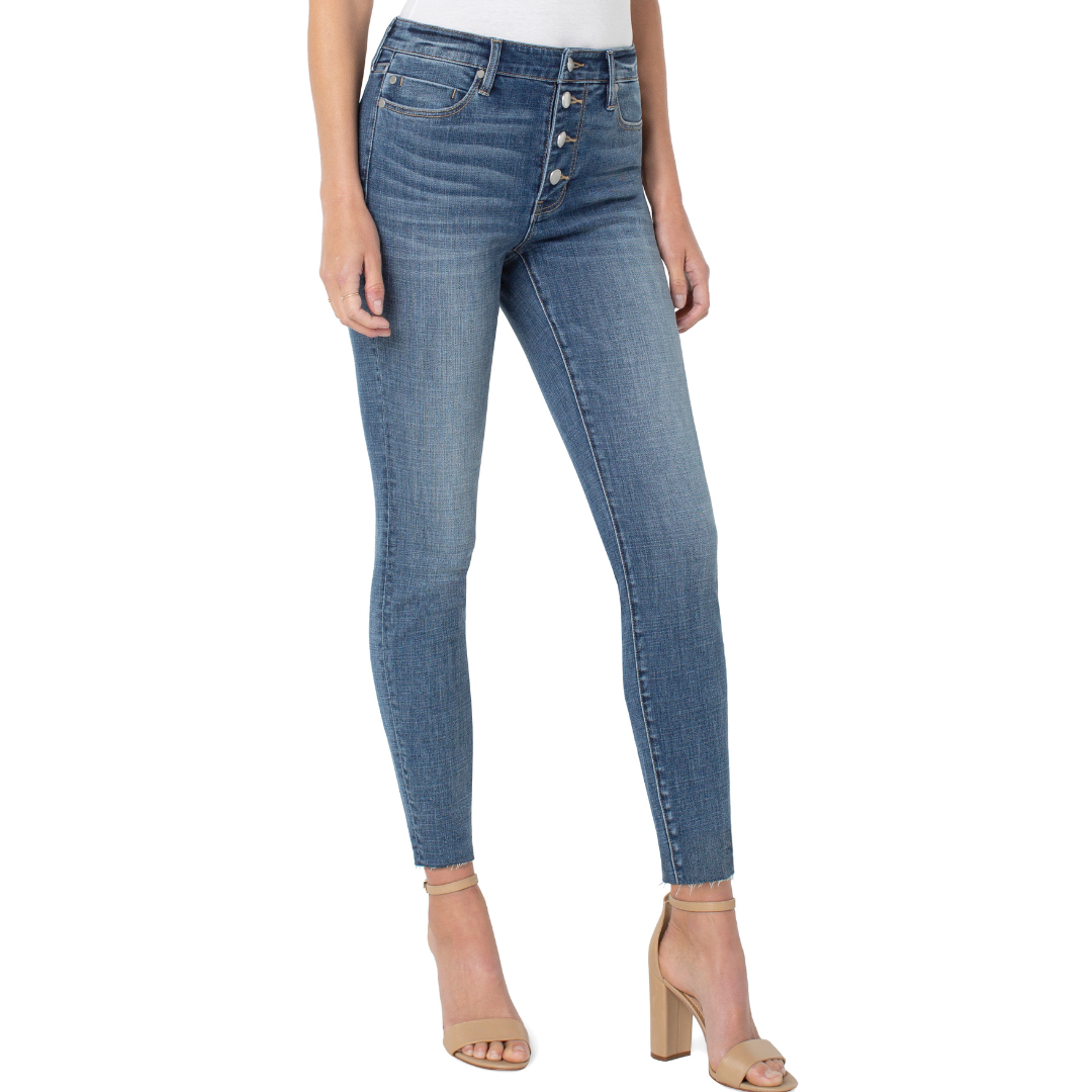 Liverpool Abby HR Ankle Skinny w/ Exposed Button & Cut Hem