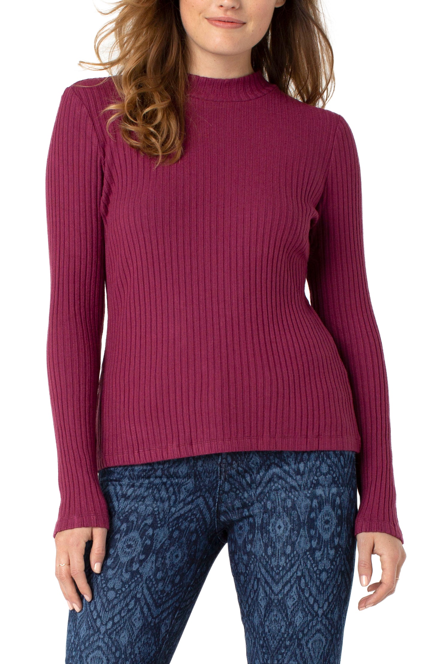 Liverpool Mock Neck Long Sleeve Basic Sweater (Solid Colors)