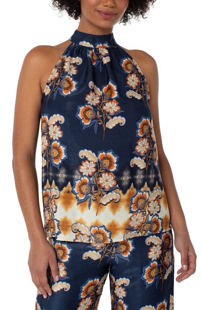 Liverpool Sleeveless Mock Neck Floral Tank