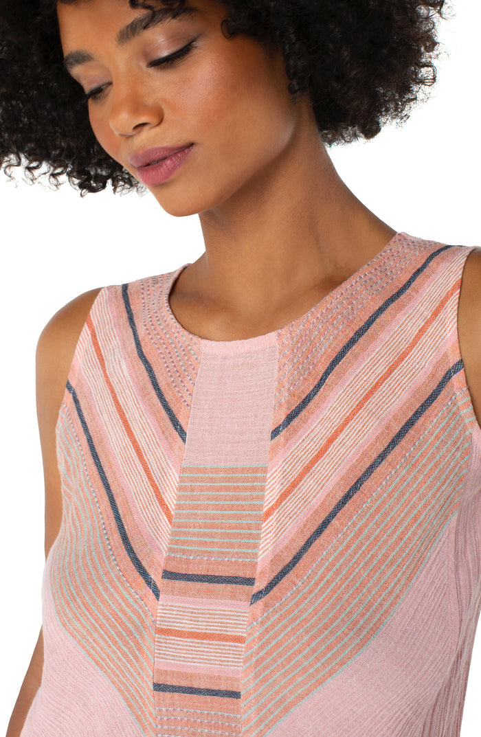 Liverpool Sleeveless Scoop Neck Popover w/ Panel Accent (white & pink)