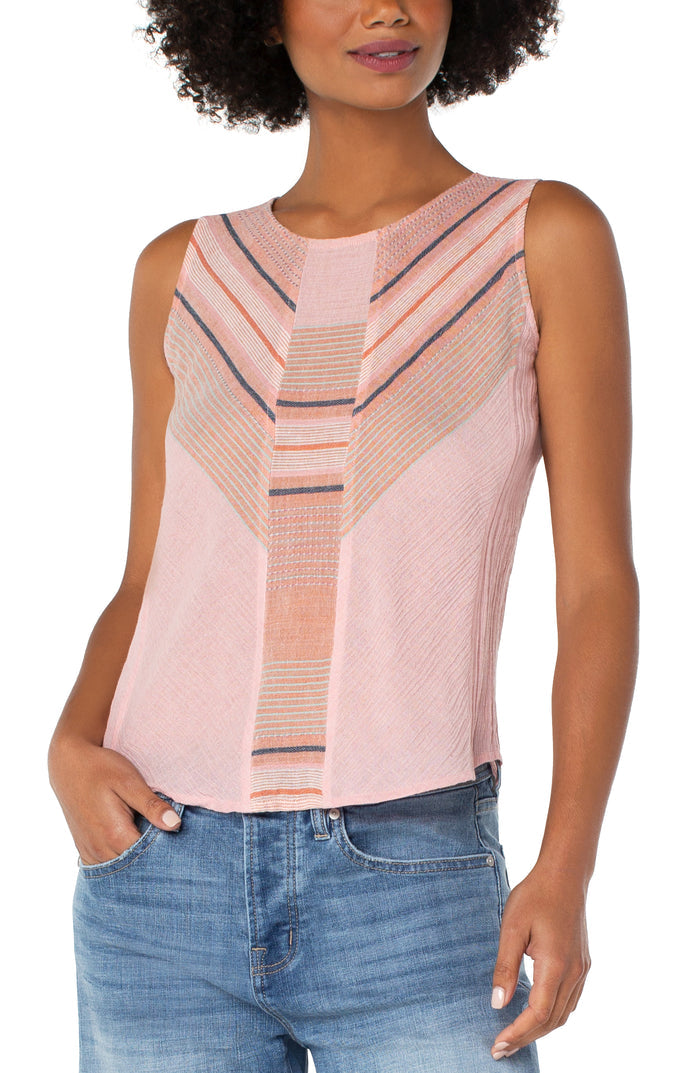 Liverpool Sleeveless Scoop Neck Popover w/ Panel Accent (white & pink)