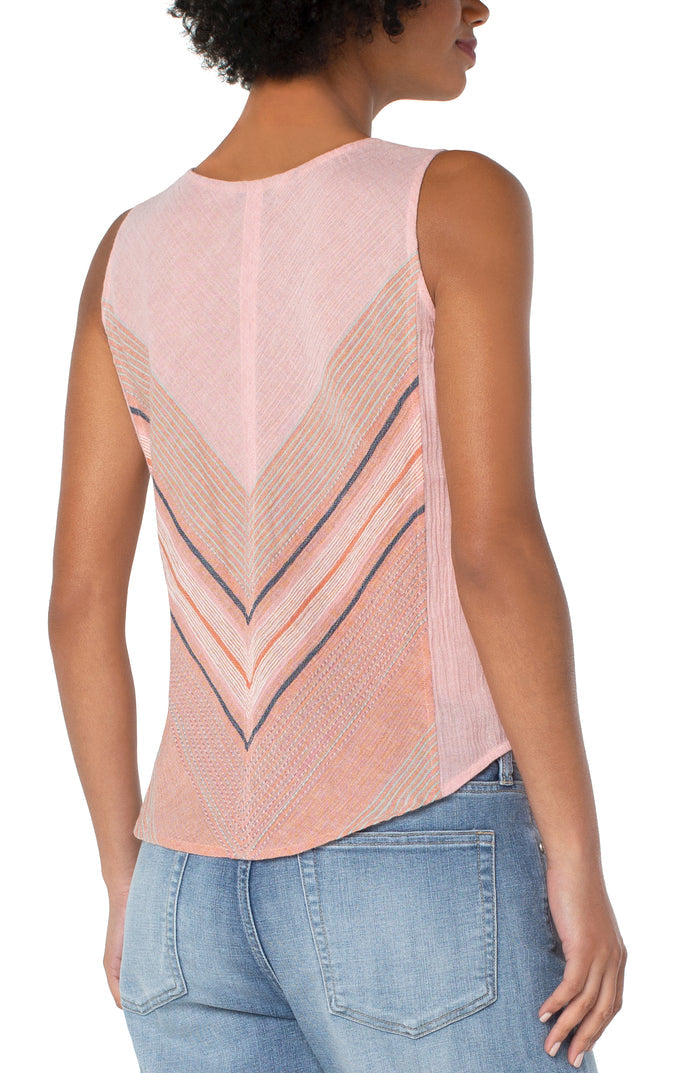 Liverpool Sleeveless Scoop Neck Popover w/ Panel Accent (white & pink)