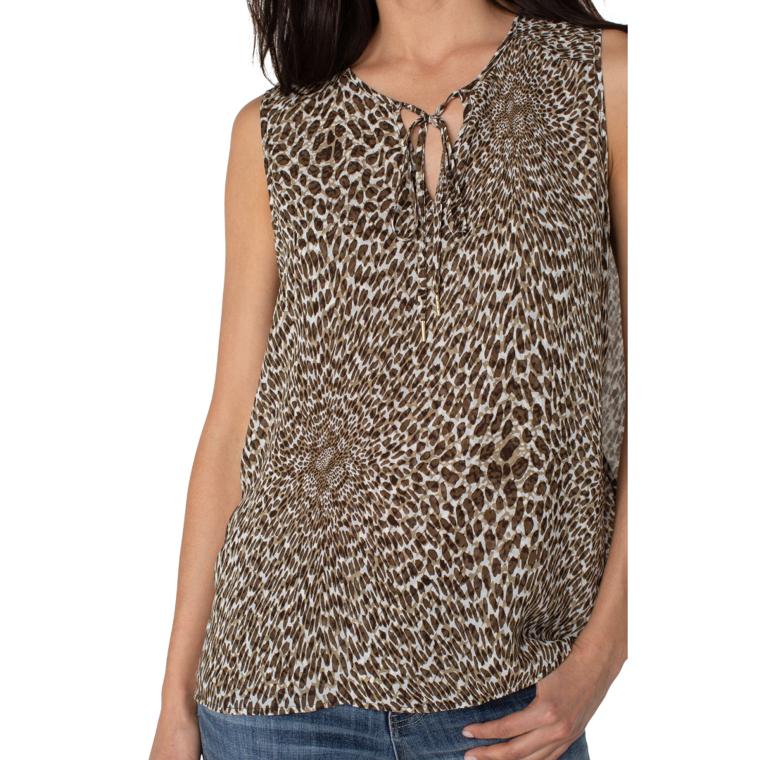 Liverpool Sleeveless Tie Front Top w/ Shirred Back