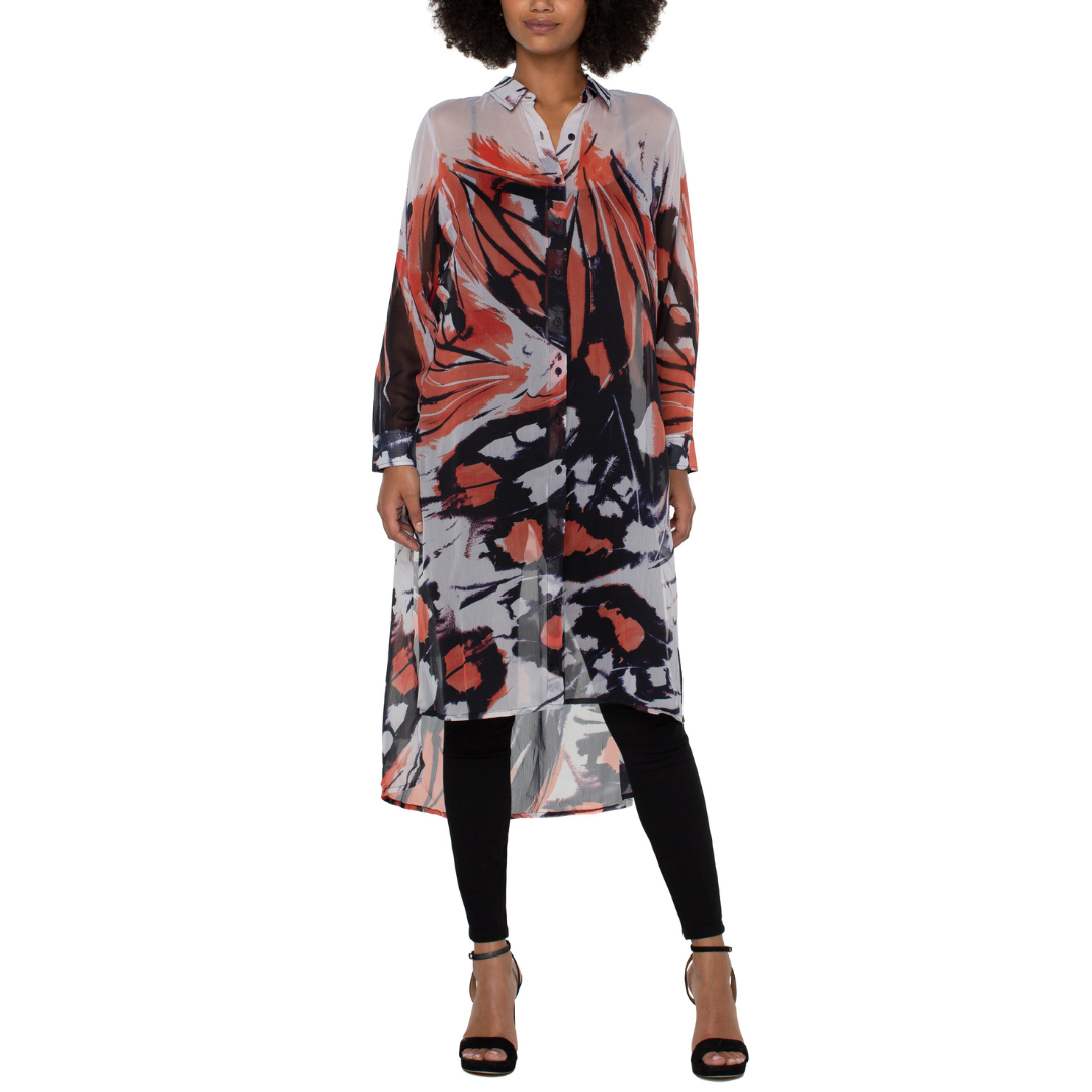 Liverpool Longline Printed Blouse w Pleat