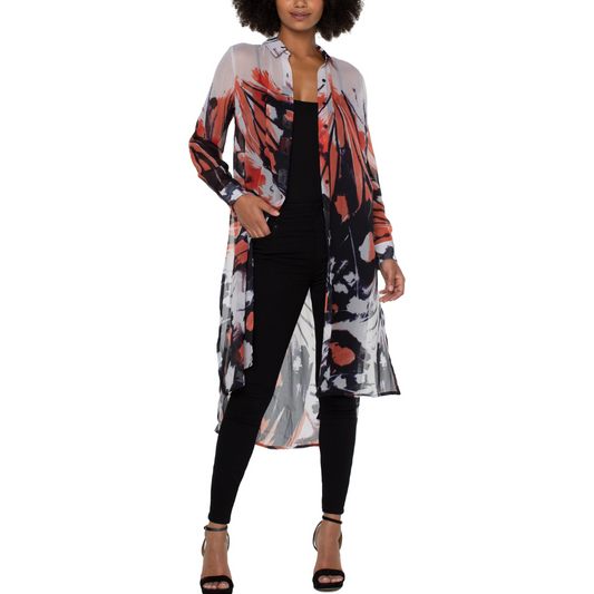 Liverpool Longline Printed Blouse w Pleat