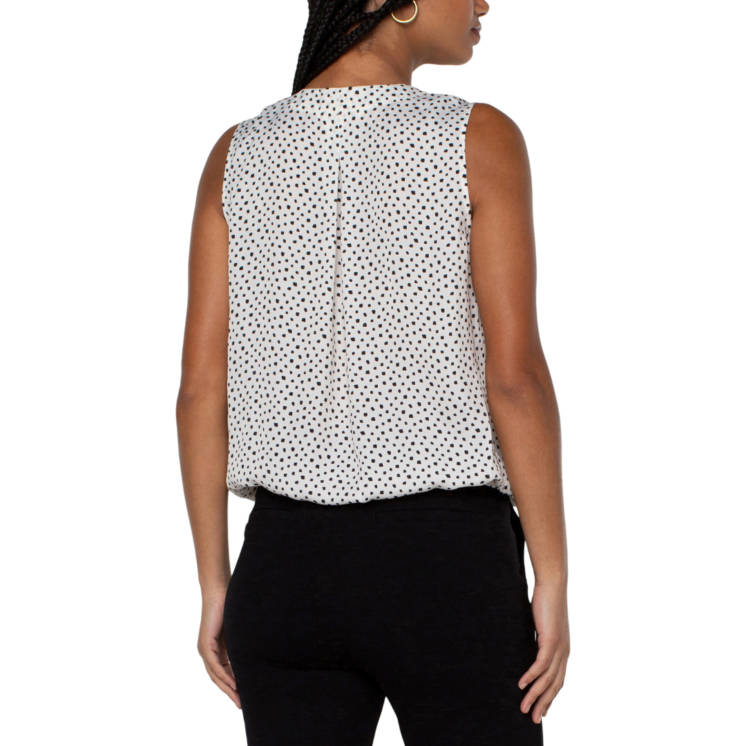 Liverpool Sleeveless V-Neck Draped Front Top (White & Black)