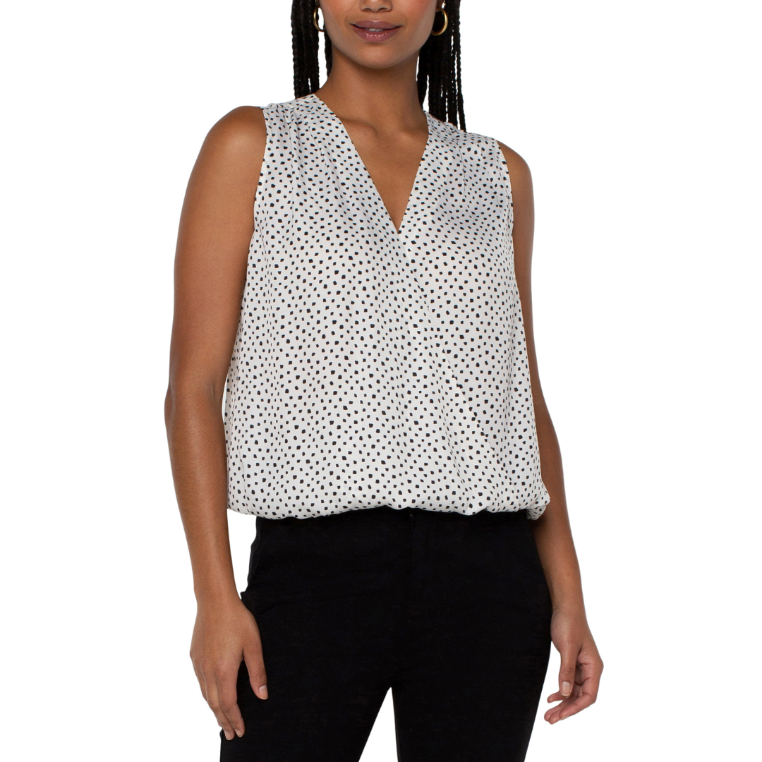 Liverpool Sleeveless V-Neck Draped Front Top (White & Black)