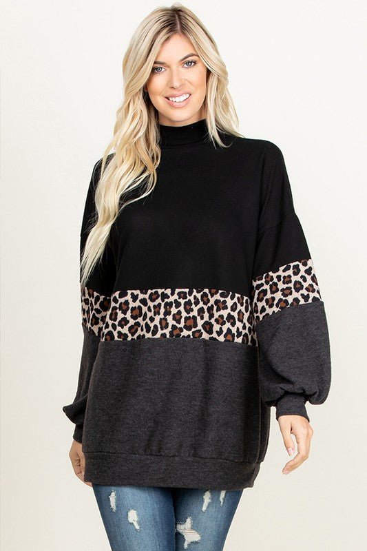 Leopard Puff Sleeved Sweater