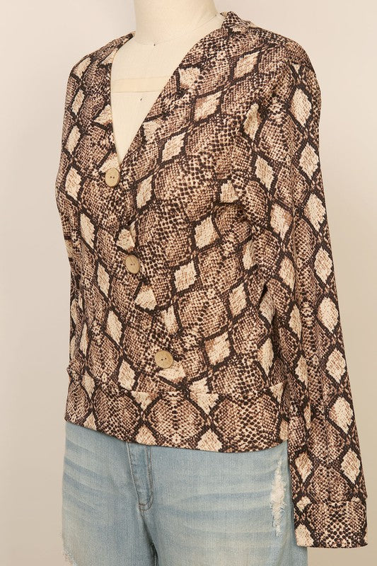 Long Sleeve Snake Print with Banded Bottom