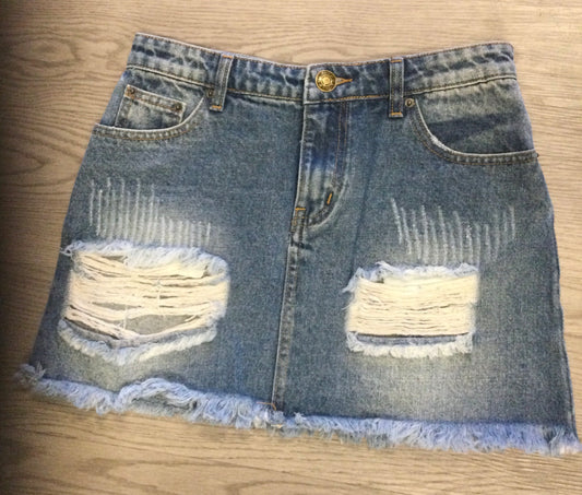 Distressed Denim Skirt