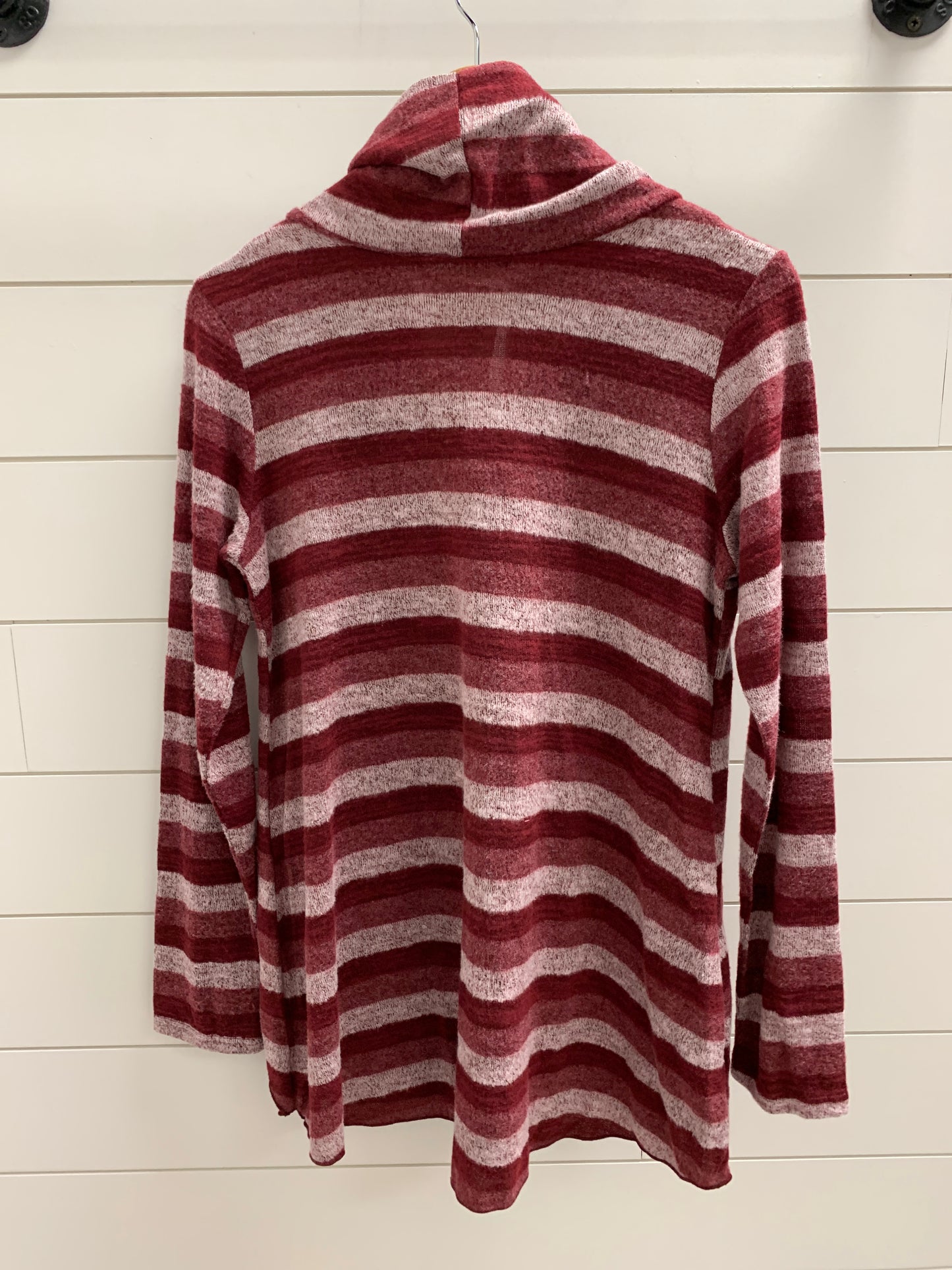 Striped knit cowl neck top with layeRed details