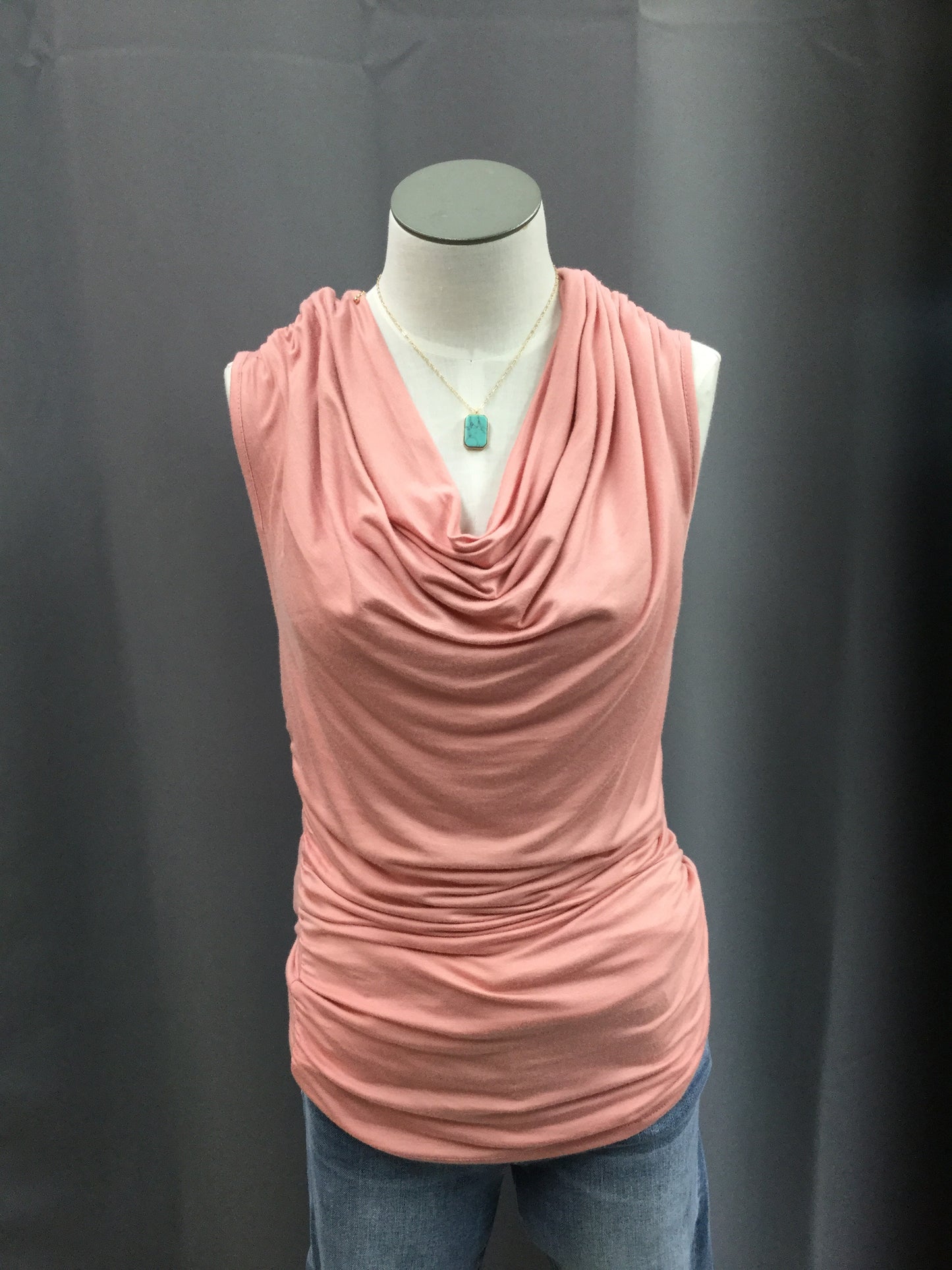 Sleeveless Low Cowl Neck ShirRed Top