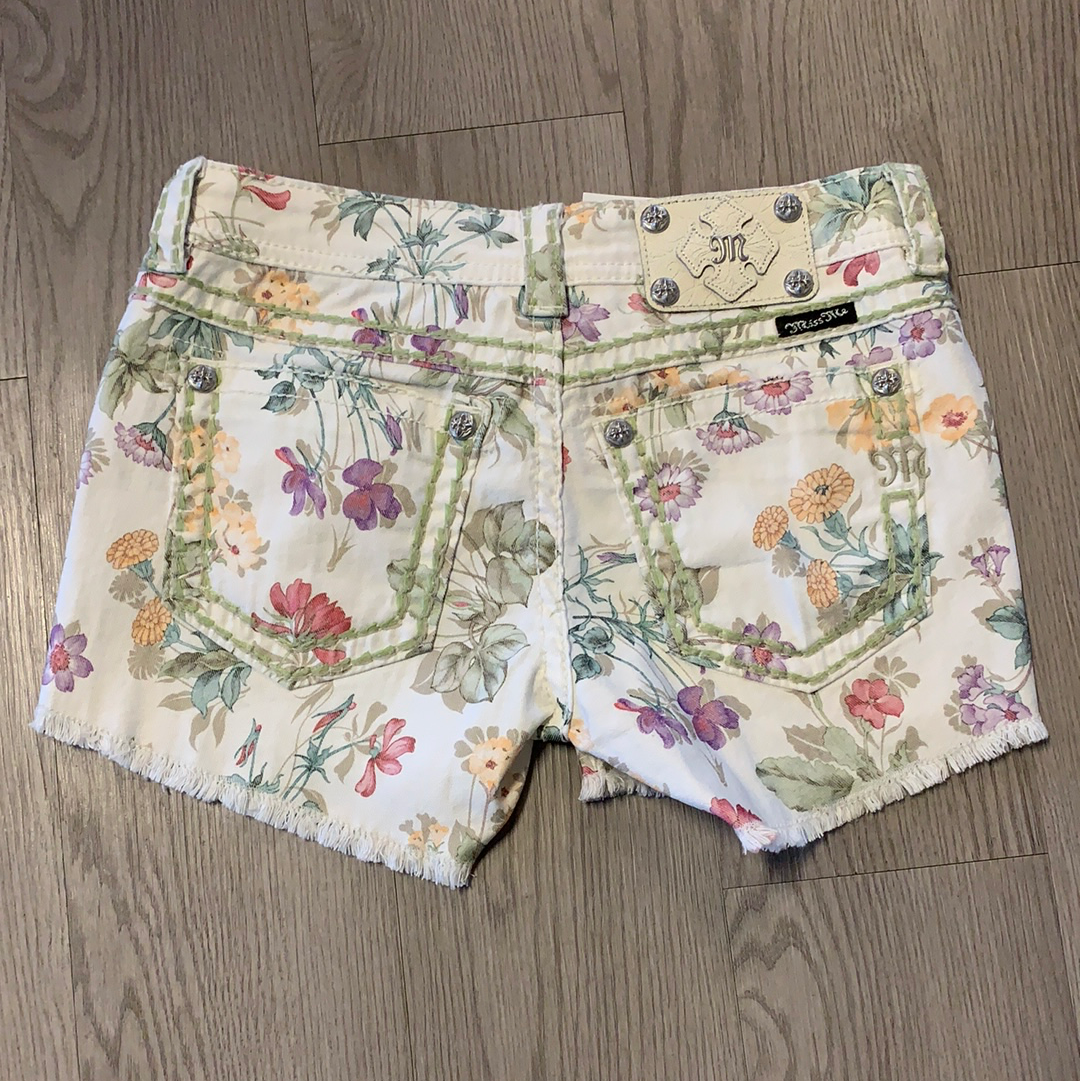 Miss Me Denim Shorts with Floral pattern