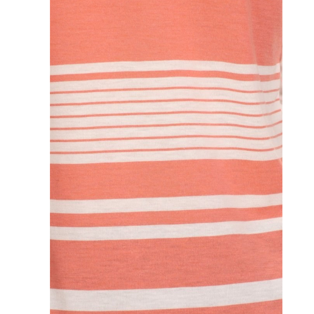 Knit Raglan 3/4 Sleeve Stripe Shirt with Rounded Hem
