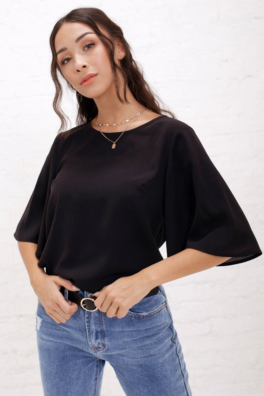 Half Sleeve Top with Trumpet Flare Sleeves