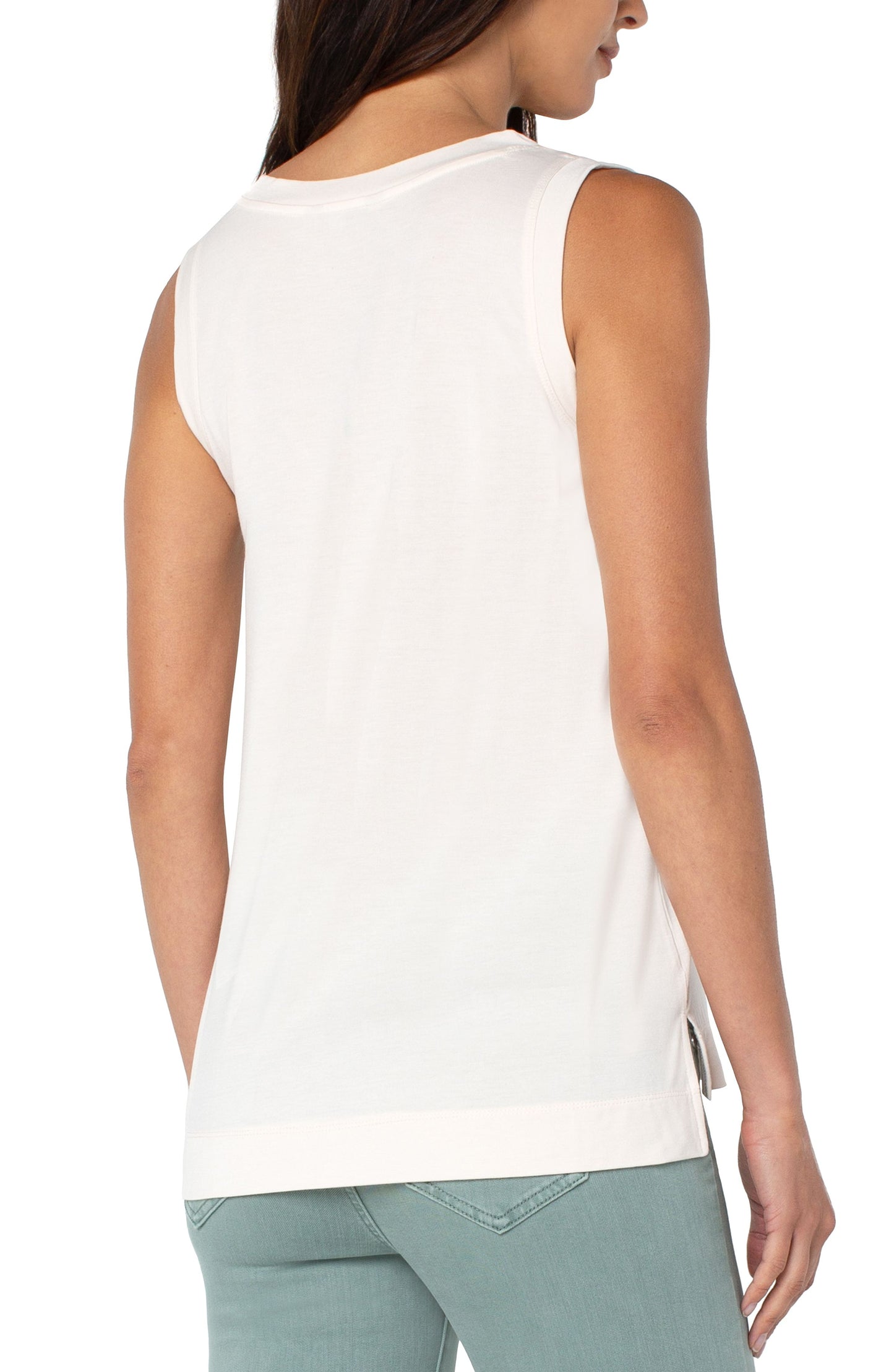 Liverpool Sleeveless V-Neck Knit Tee (White sand)