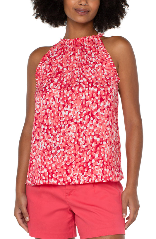 Liverpool Sleeveless Halter Top w Ruffles (Watermelon Sugar Dip)