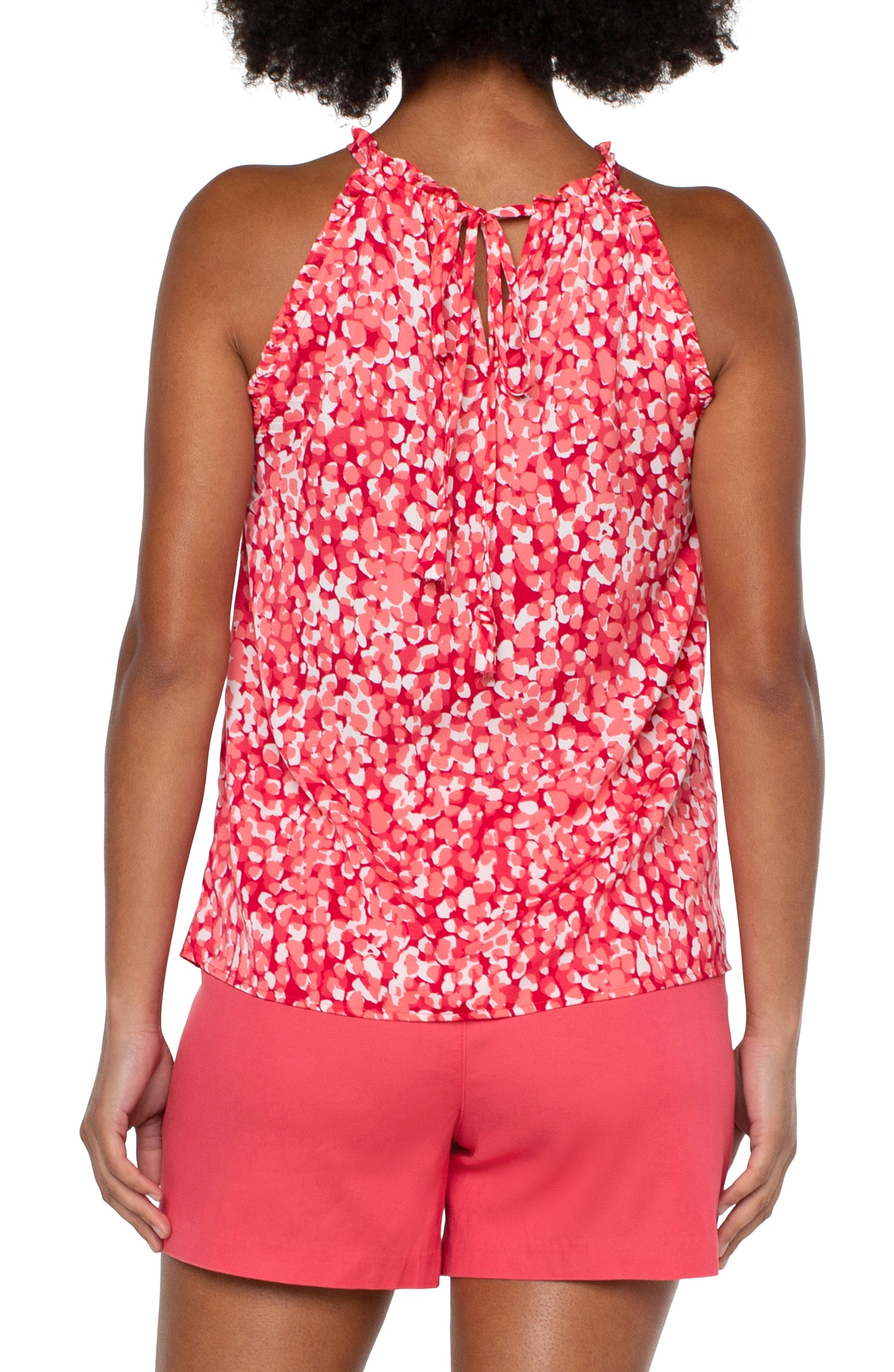 Liverpool Sleeveless Halter Top w Ruffles (Watermelon Sugar Dip)