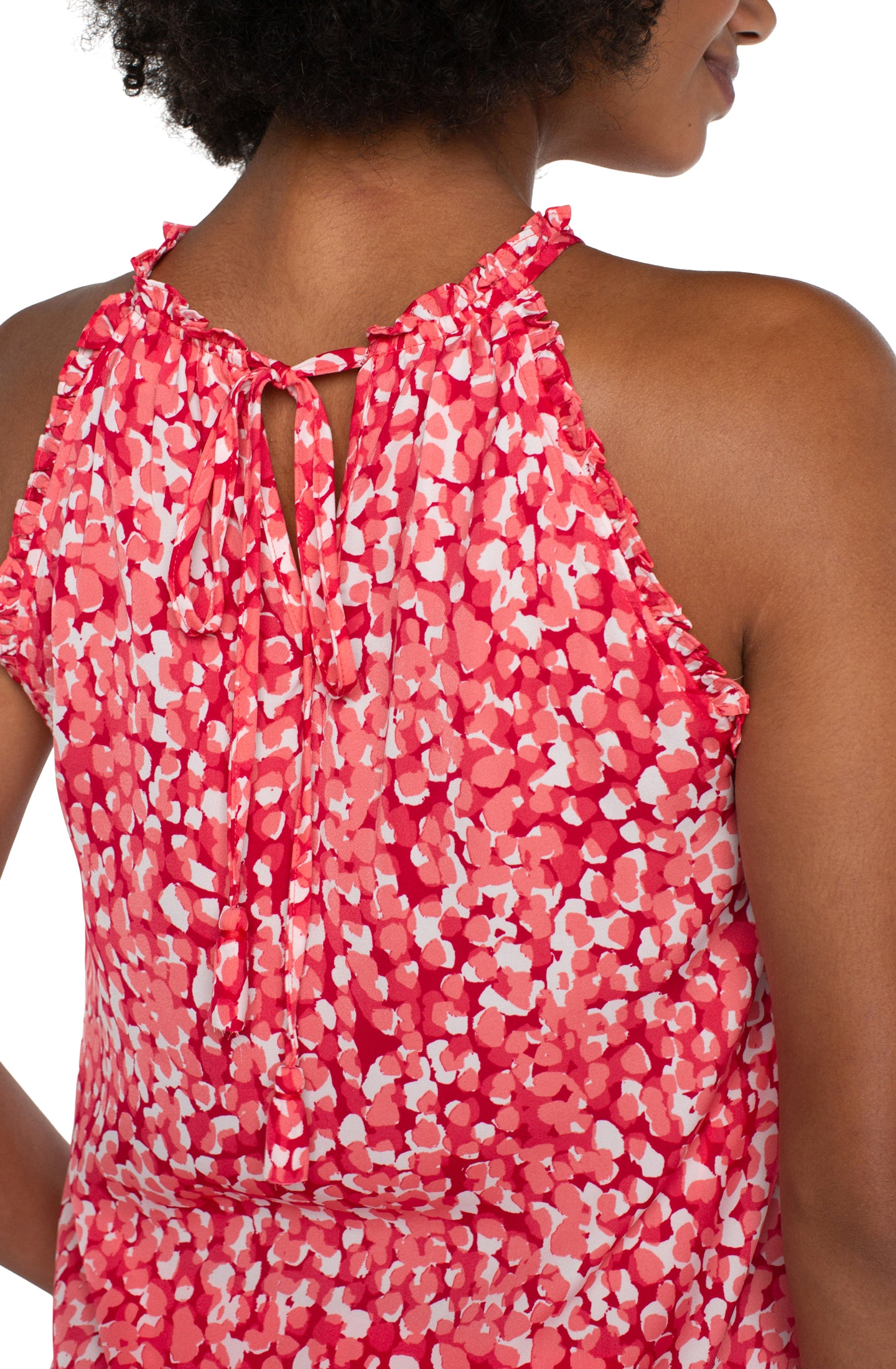 Liverpool Sleeveless Halter Top w Ruffles (Watermelon Sugar Dip)