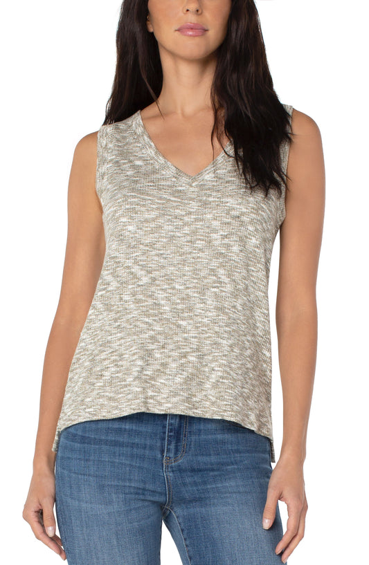 Liverpool Sleeveless V-Neck Knit Tee (grey stripes)